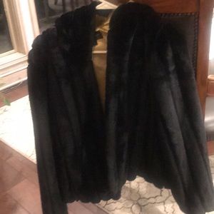 Hooded faux black mink jacket